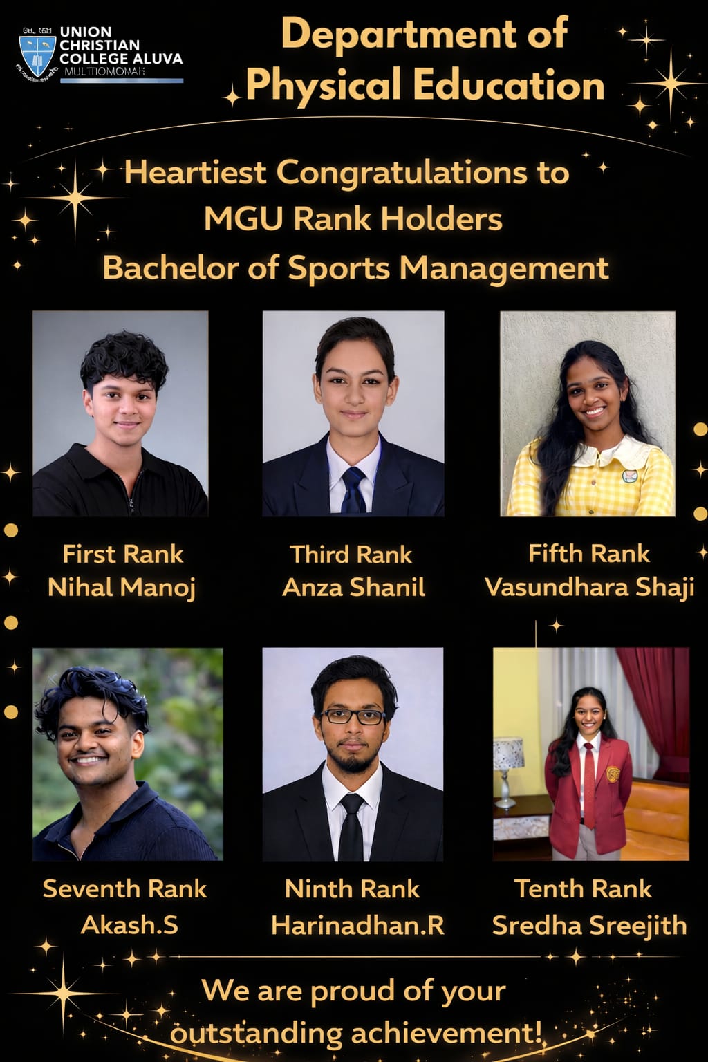 Congratulations to the UG Rank Holders